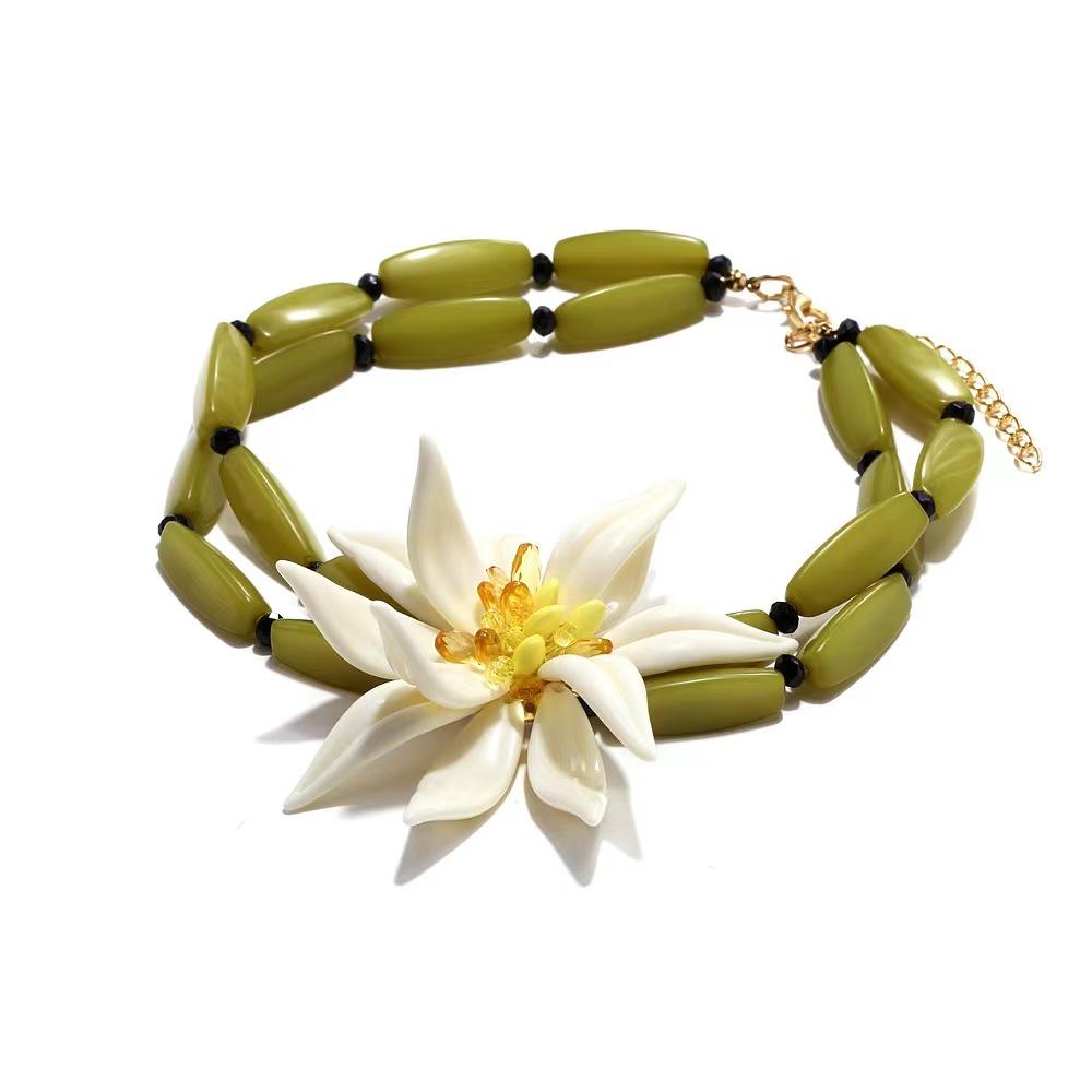 New Handmade Beaded Large Flower Choker Necklace Exaggerated Flower Resin Earrings