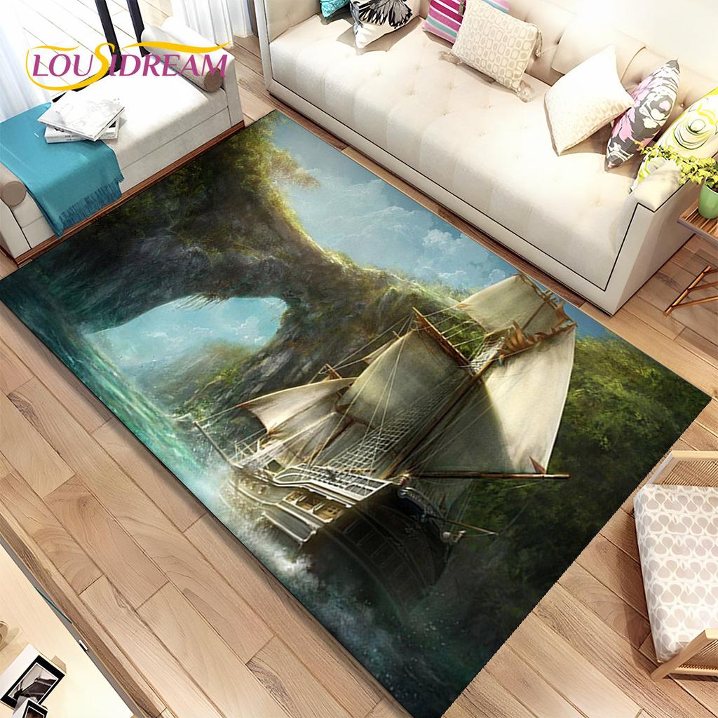 Un bateau pirate, une barque, un bateau, un tapis pour la maison, le salon, la chambre à coucher, un canapé, un paillasson, un tapis de sol antidérapant