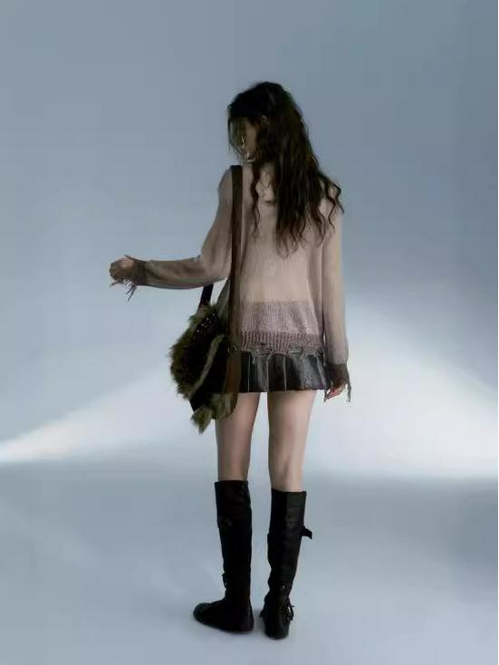 Y2K Cross Print Knit Crew Neck Women's Sweater