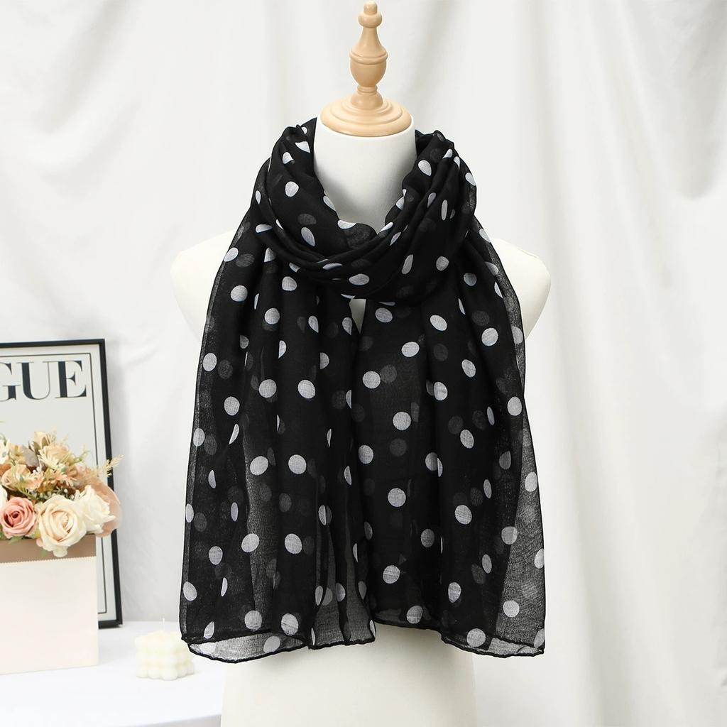 Gepunkteter Damen-Schal Chiffon Dame Sommer Sonnenschutz Arabisches Neues Kopftuch Schwarz Weiß Hijab