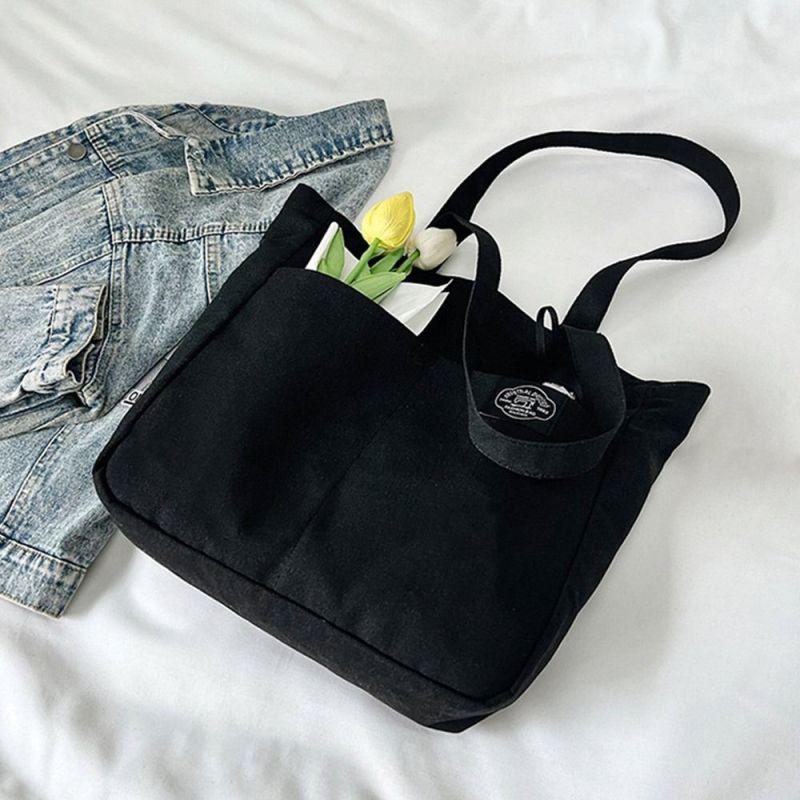 Women Canvas Tote Bag Solid Color Designer Ladies Casual Handbag Shoulder Bag Large Capacity Cotton Reusable Shopping Beach Bag