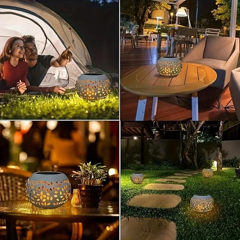 Outdoor Solar Lantern, Smart Light Sensor - Hollow Metal Solar Lamp Outdoor Garden Courtyard Porch Indoor- Outdoor Decoration