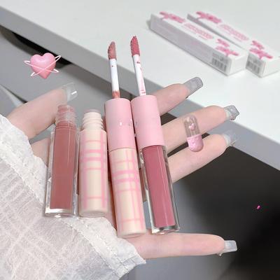 Dvipusis lūpų blizgis, Velvetinis matinis ir vandens lengvumo lūpų blizgis, Ilgai išliekantis drėkinimas, Dviejų atspalvių lūpų makiažas