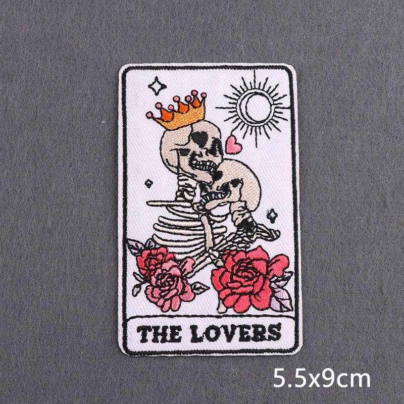Skull Tarot Cards Fusible Embroidery Patches For Clothes Death Rock Iron On Patches For Clothing Thermoadhesive Patch On Hat/Bag