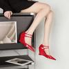 Spring New Red Pointed Wedge High Heels Women's Feeling Bun Toe Sandals A Line Buckle Mary Jane Single Shoes  high heels