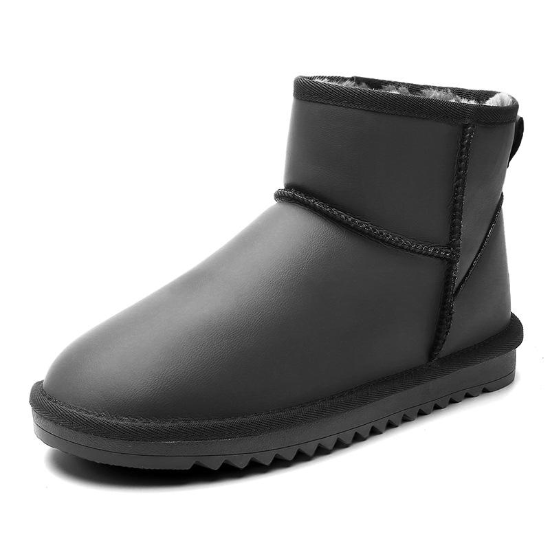 

Men s snow boots Northeast large cotton shoes winter new leather surface warm shoes velvet non-slip and cold-proof large size cotton boots 45 сірий колір