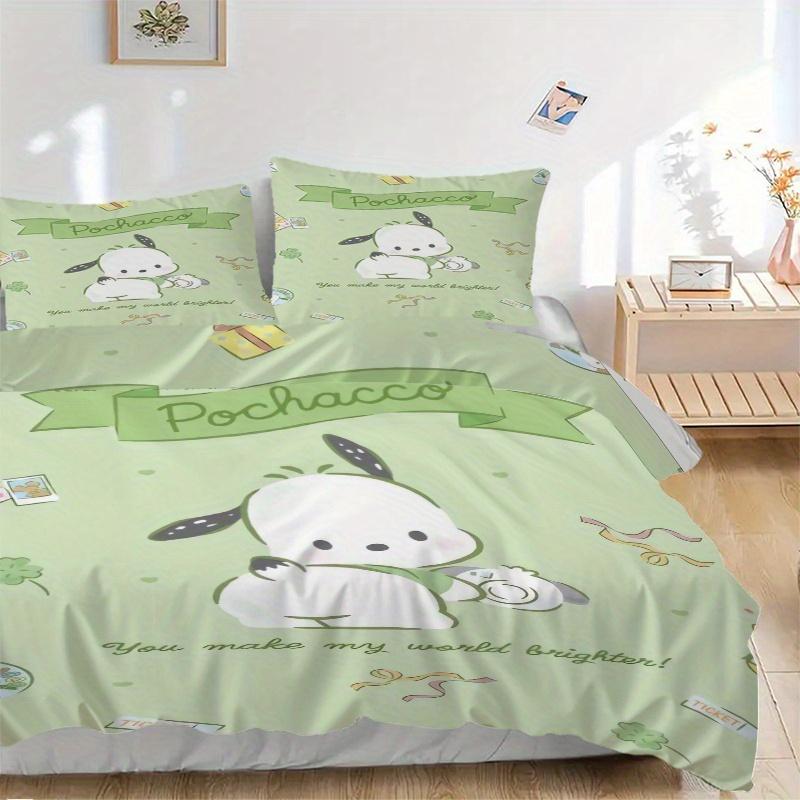 3pcs Playful Pochacco Printed Quilt Set - Includes 1 Quilt Cover and 2 Pillowcases, Machine Washable - Suitable for All Seasons.S057