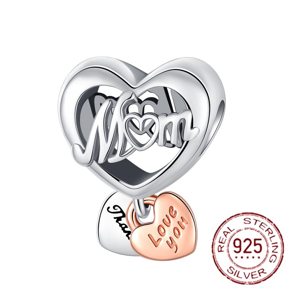 Copper Heart Shaped Daughter Mom Charm Beads Fit 4Mm Hole Diameter Bracelets Fine Diy Mother'S Day Jewelry Gift