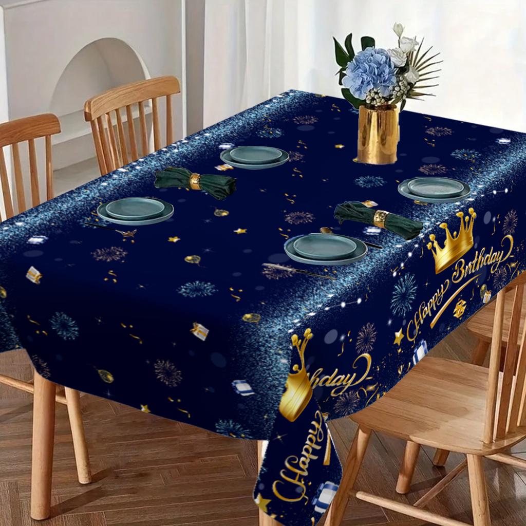 220x130cm Blue Gold Crown Disposable Tablecloth Birthday Party Decor for Men Women Years Old Table Cover Birthday Party Supplies