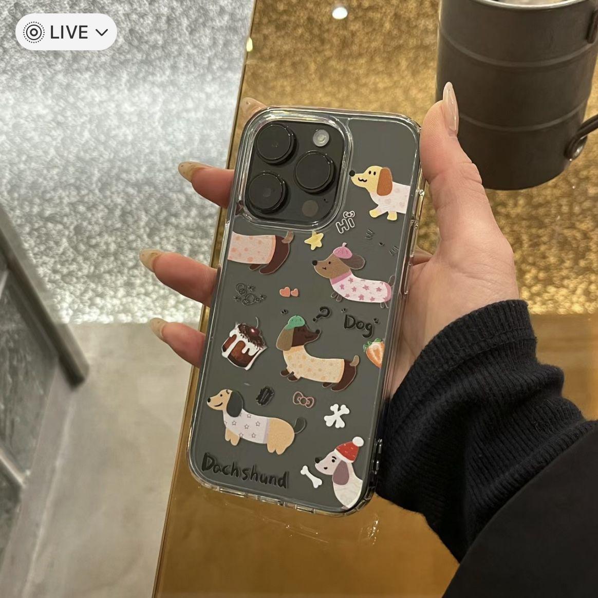 

Прозрачный мультяшный мягкий чехол для iPhone 12/13/15/15 Pro Max/16/16 Pro - Дизайн «Вопросительный знак и щенок-сосиска» 11 Pro