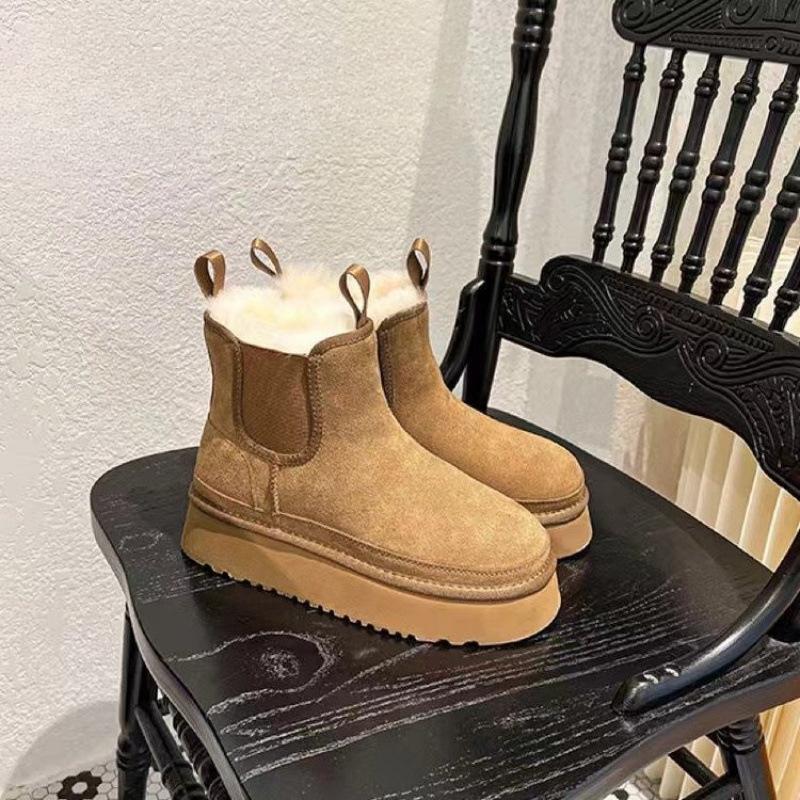 Thick Soled Snow Boots for Women Fashionable Height Increasing Cotton Shoes with Plush Chelsea Short Boots