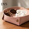 Home Office Storage Solution PU Leather Folding Tray, Waterproof Portable Jewelry Dish, Entryway Key Holder Retro Rivet Desktop Organizer Tray for And