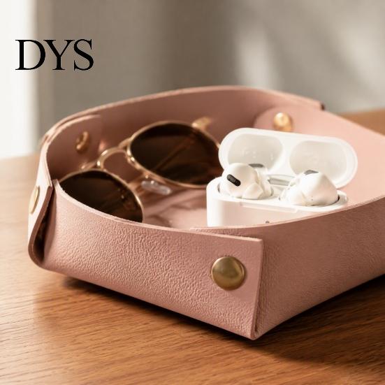 Home Office Storage Solution PU Leather Folding Tray, Waterproof Portable Jewelry Dish, Entryway Key Holder Retro Rivet Desktop Organizer Tray for And