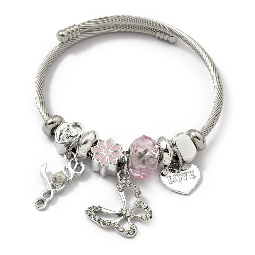 Simple Fashion Stainless Steel Bracelet With Crystal Bead Pendant Unisex Jewelry