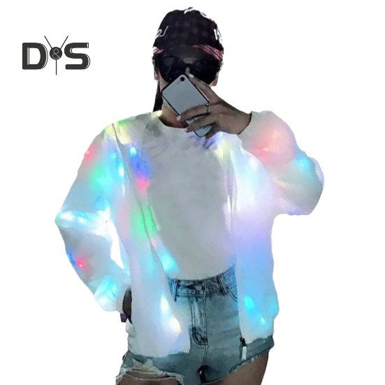 Herbst-Winter-Leuchtjacke, bunt, Licht emittierend, mit Kapuze, lange Ärmel, Taschen, LED, leuchtend, Kostüm, Club, Konzert, Tanzen, Party, Mantel