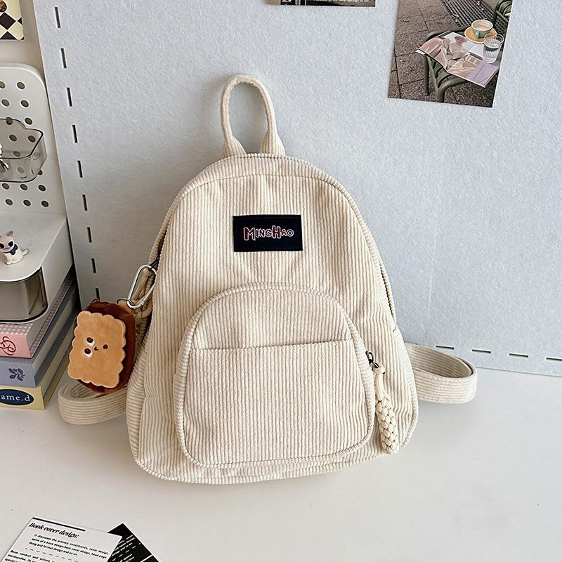 Schoolbag Small Solid Color Corduroy Student Small Backpack Shopping Retro Versatile Solid Color Niche Cute Mori Backpack Women