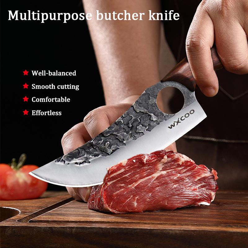 Stainless Steel Chef's Knife Boning Knife Butcher's Meat Cleaver Hand-forged Hammered Kitchen Knives Fruit Slicing Knife