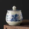 Tea Can Box Ceramic Tea Storage Jar Vintage Blue and White Cracked Sealed Jar Household Moisture-proof Teas Caddies Ceramic Jar