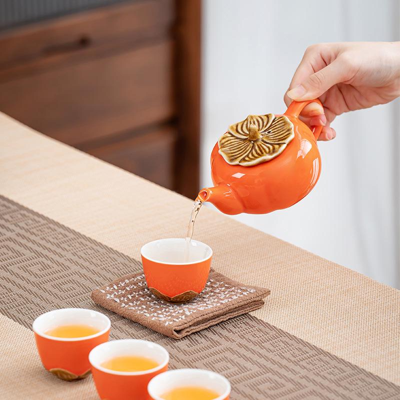 Persimmon Ruyi Ceramic Tea Set with Gift Box - Complete Ruyi Teapot Set