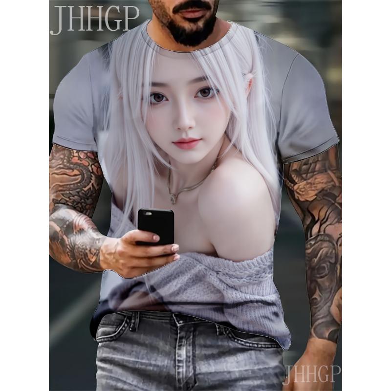 Men S Plus Size T-Shirt Featuring a 3D Print of a Beautiful Woman, S