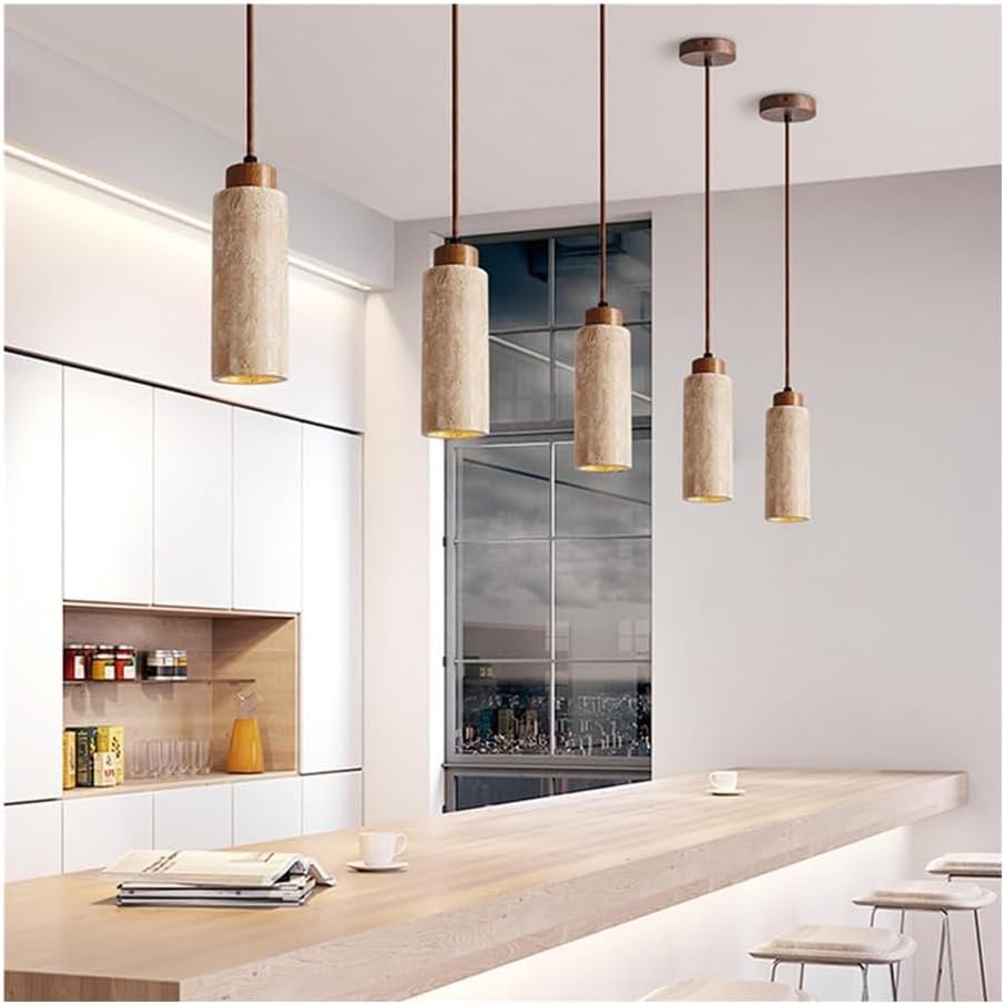 GLigEt Travertine Pendant Light Dining Table Japan Wabi-Sabi Chandelier Yellow Marble Droplight Nordic Bedside Restaurant Kitchen Island Aisle Bar