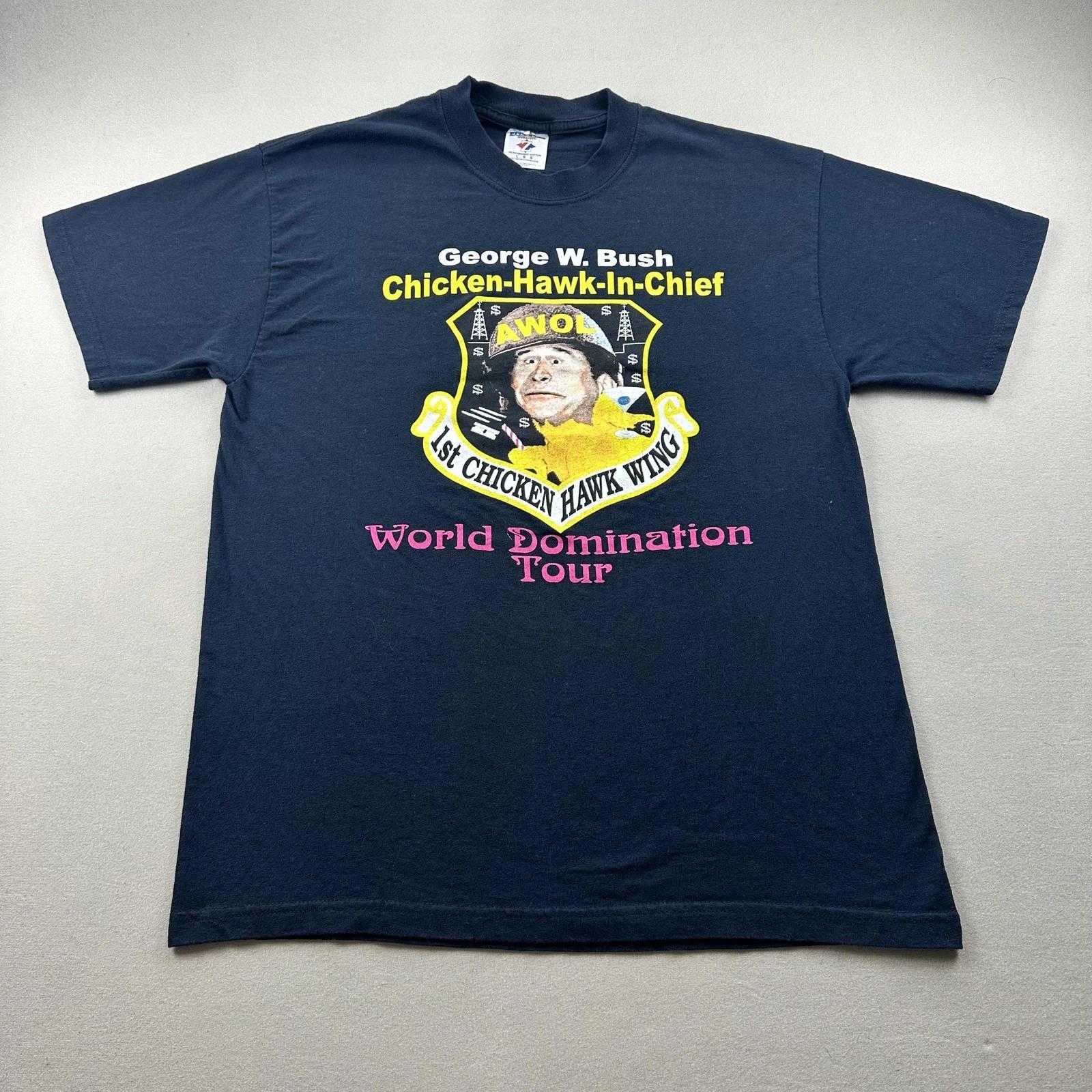 Vintage George W Bush T-Shirt Mens Large Black Political Satire Joke War Chief 3XL
