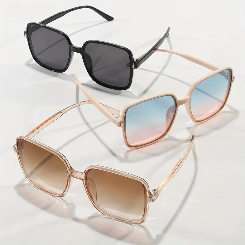 3Pcs Trendy And Fashionable Oversized Square Frame Sunglasses Set Multi-Color Combination For Parties And Street Photography