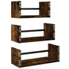 3 Piece Wall Shelf Set with Bars Smoked Oak Wood Based Material