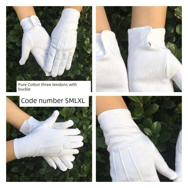 

White Gloves Pure Cotton Etiquette Thin Crafts Plate Bead Cloth Work Men and Women Work Labor Protection Wear-Resistant Driving Summer Jersey White three ribs with buckle S