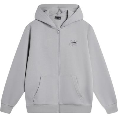 Li-Ning Jednofarebná Všestranná Základná Voľná Ležérna Mikina s Kapucňou Pánske mikiny Svetlošedá AWDU027-4