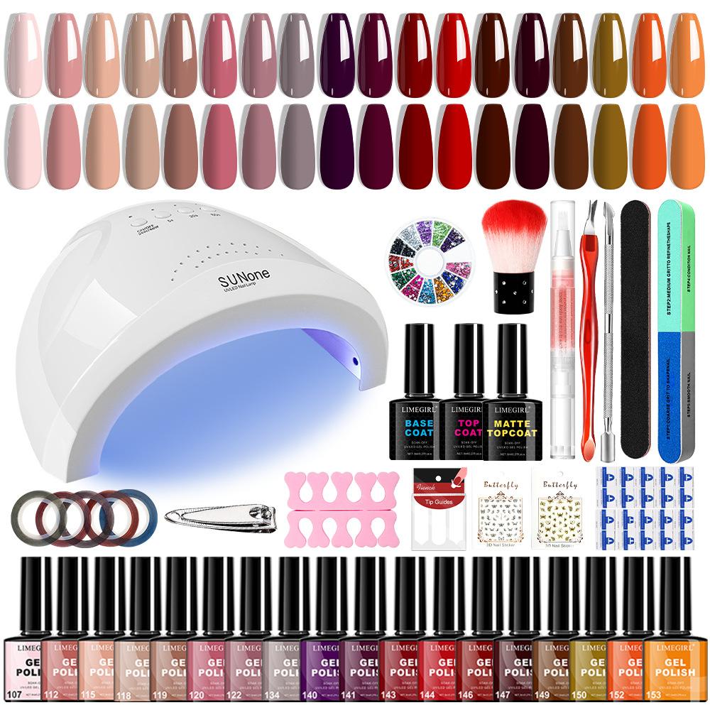 44Pcs Gel Nail Polish Kit Nail Forms Brushes UV Lamp Electric Nail File Professional Nail Art Set