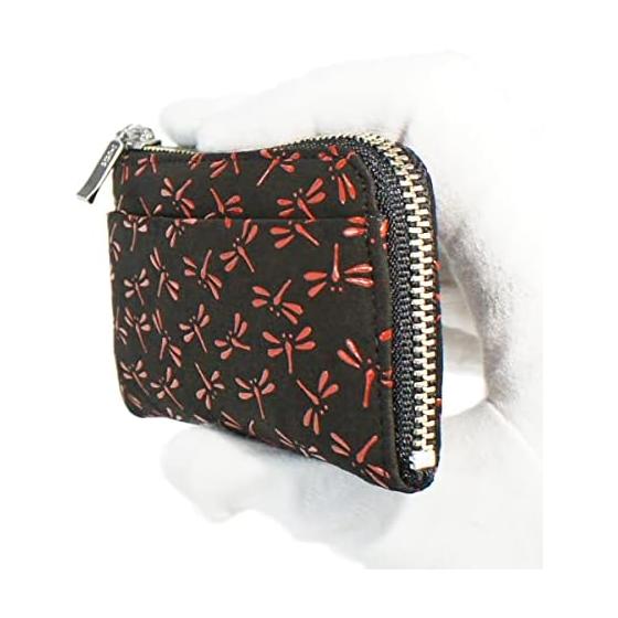 Inden-ya Inden Coin Case F-Coin Case 05, Deer Skin, Black Base x Red Lacquer, Dragonfly Pattern, 1005-21-008, Natural Deer Skin with Lacquer Pattern,