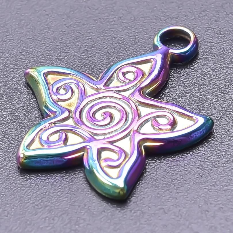 5pcs Color Chameleon Fish Tail Pendant Stainless Steel Charm Diy Jewelry Making Supplies Woman Shell Necklace Charms Accessories