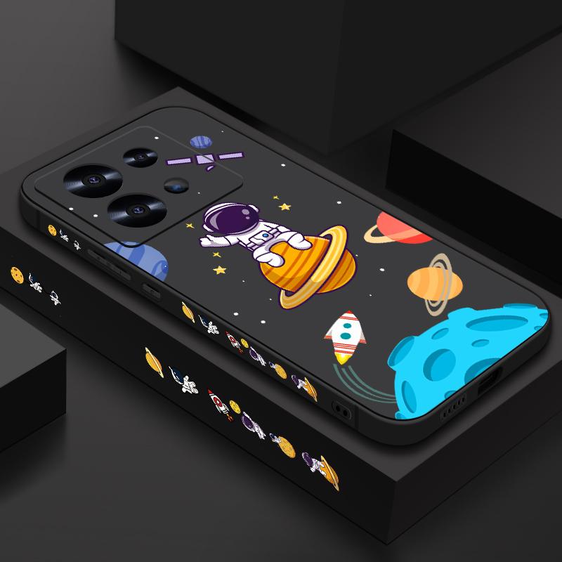Space Astronaut Print Phone Case For Xiaomi 13T Pro Poco X6 F6 Redmi Note 13 12 Pro 11 10 Lens Protection Soft Silicone Lanyard Shockproof Slim Cover