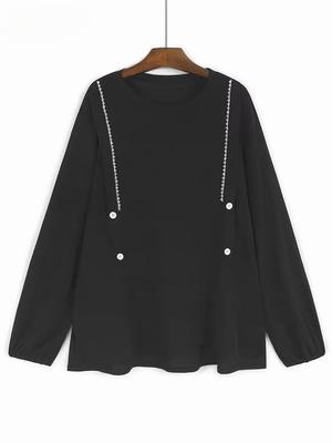 Perlenstickerei Patchwork Knopf Kontrastfarben T-Shirts GJ1128