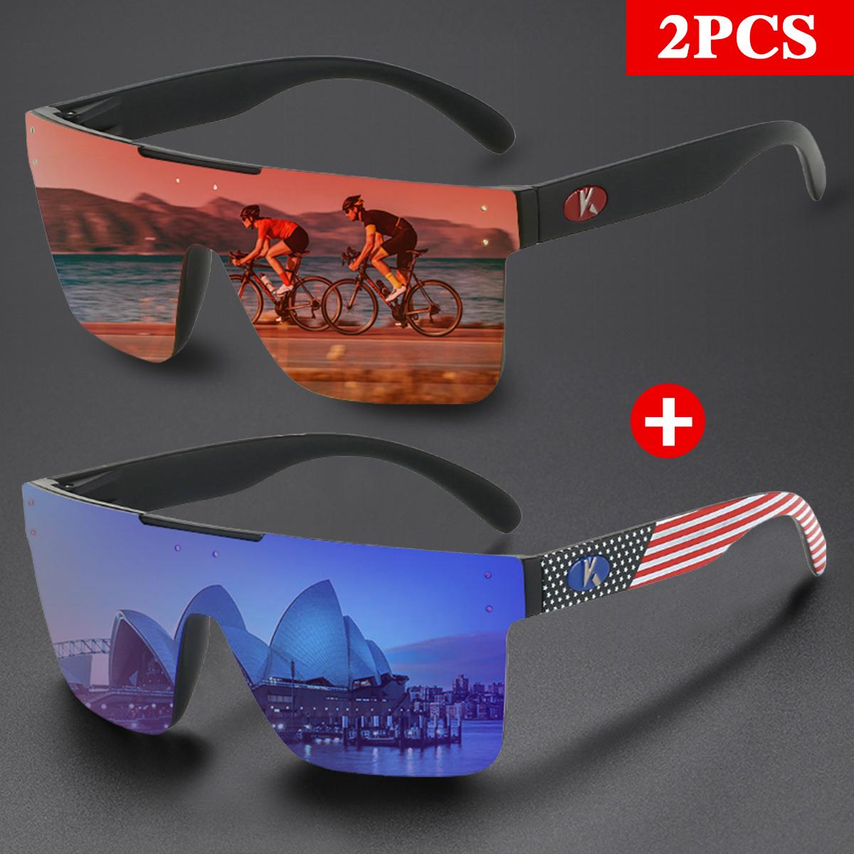KAROS 2Pcs/Set Polarized Sports Sunglasses UV400 Lightweight Outdoor Cycling Travel Goggles Trendy Men Women Protection YZ035