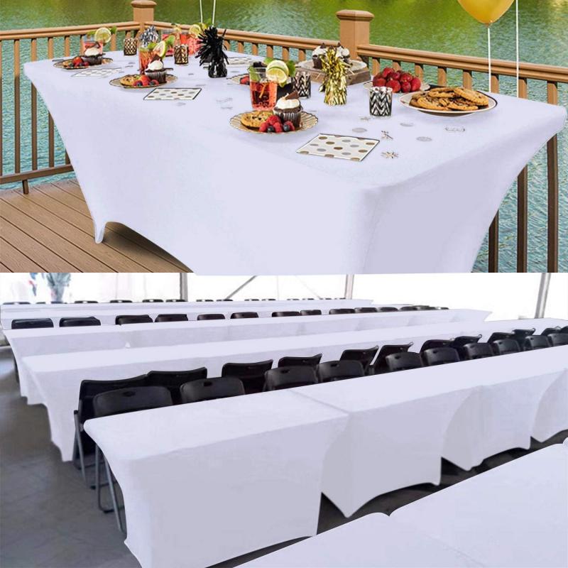 New 1PC/2PC Spandex Tablecloth Tight Fitted Washable Wrinkle Resistant Stretch Rectangular Patio Table Cover Event Wedding Party