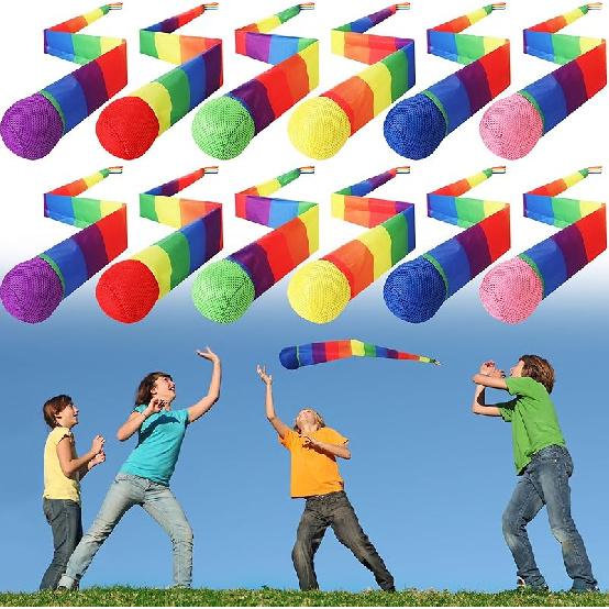 Leyndo 12 Pcs Throw and Catch Balls with Rainbow Tail, Soft Sports Play Comet Balls Playground Toys Bulk for Games and Activities Fun Throwing