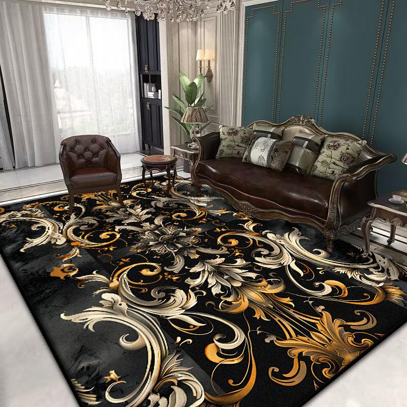 Retro Black Carpets for Living Room Washable kitchen floor carpet Classical Large Rug Non-slip Parlor Bath mat Decoration Home