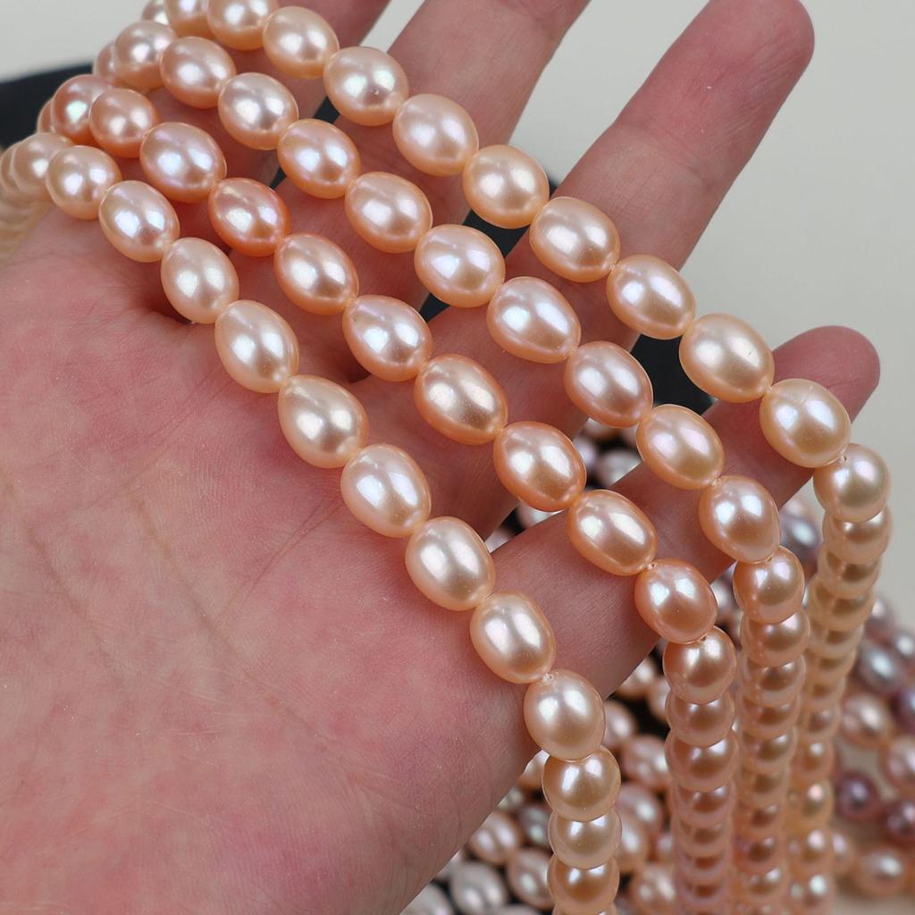 High-Quality 8-9mm Short Plump Rice Beads: Nearly Flawless Natural Freshwater Pearls for Mom Chain DIY Projects