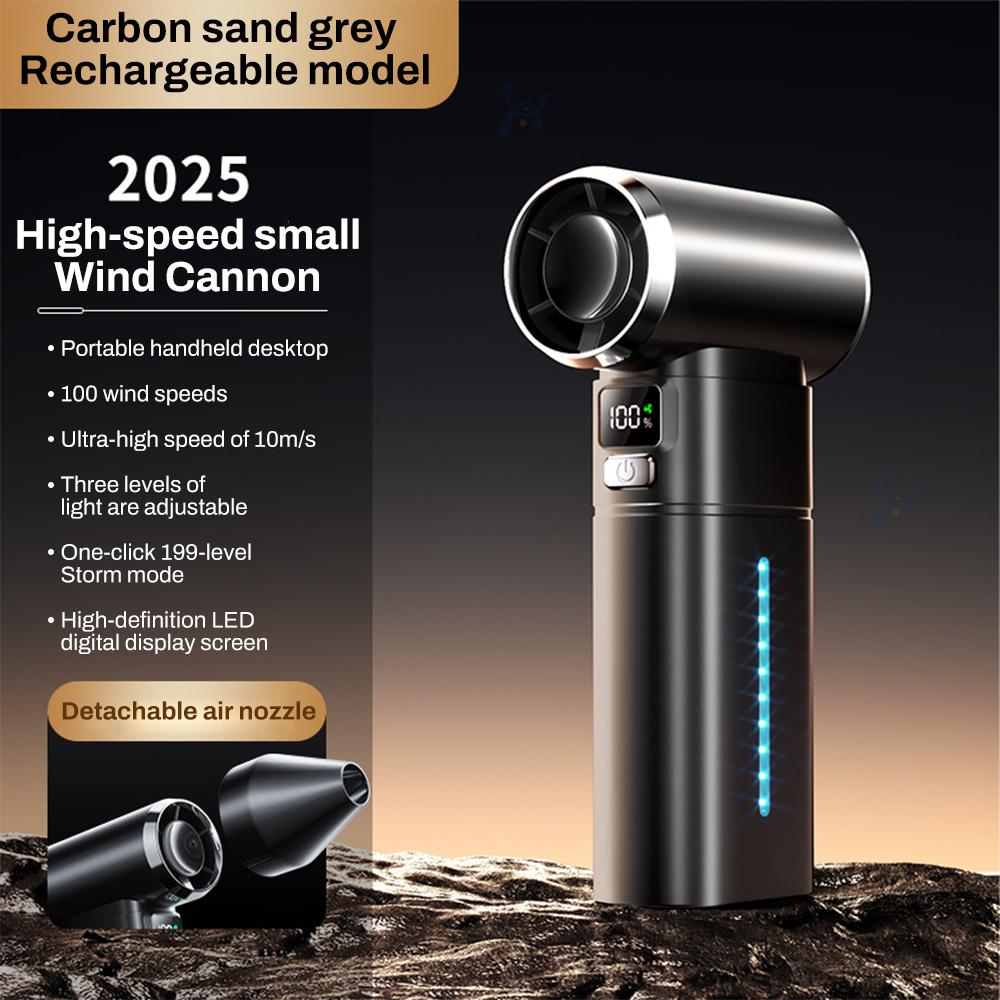 450000RPM Violent Fan 100 Gears Speeds Adjustable With Lighting USB Rechargeable Blower Mini Turbo Jet Blower 55m/s Turbo Fan