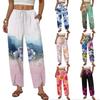 Women Casual Straight Leg Wide Leg Loose Fit Drawstring Floral Print Pants Lightweight Comfortable Trousers for Daily Wear