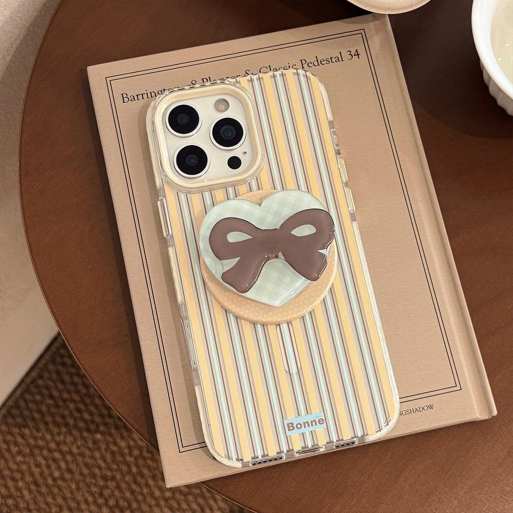 Stripe Magnetic Suction 16 Transparent for IPhone17promax Phone Case for13 Bow Rotating Bracket 14 Soft 11