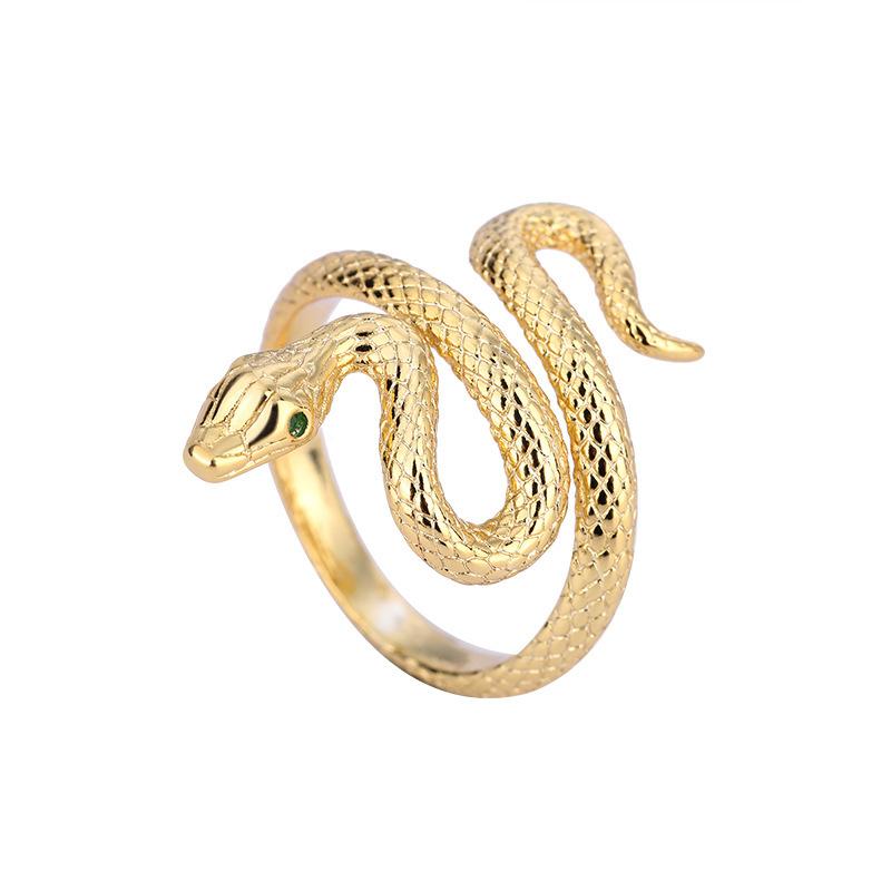 Korean Wind Winding Diamond-encrusted Green-eyed Snake Ring Fashion Personality Advanced Sense Geometric Simple Hipster Index Finger Ring