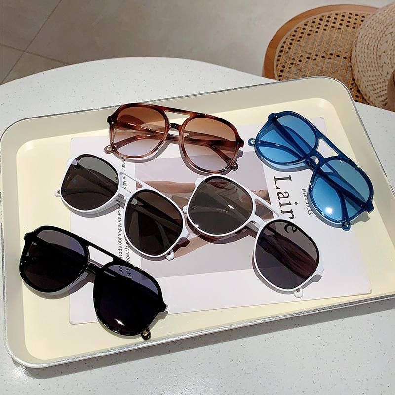 Vintage Double Bridge Sunglasses  New Chic Multicolor Gradient Pilot Shades Fashion Brand Design Mirror Dark Glasses