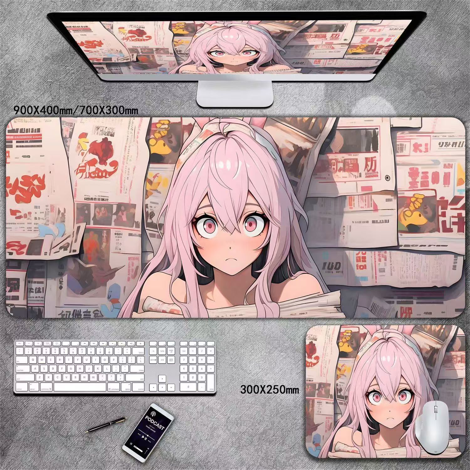 

Газетный фон, коврик для мыши с изображением девушки из аниме, дешево и изысканно.