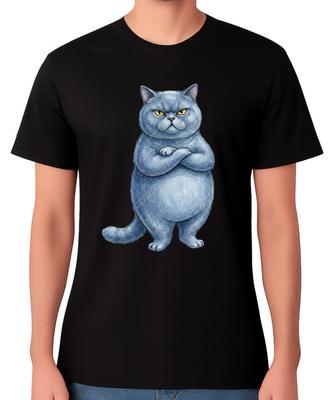 Grumpy Blue Cat with Arms Crossed Unisex T-Shirt Funny Cartoon Cat Graphic Tee
