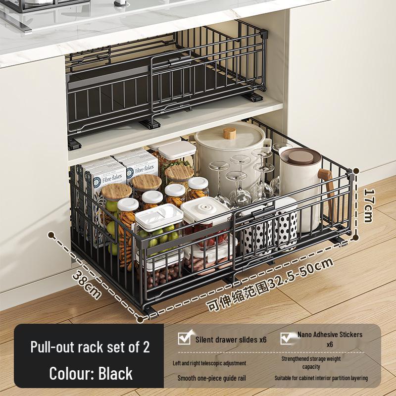 Under-Sink Pull-Out Storage Rack for Seasonings, Dishes, and Bowls
