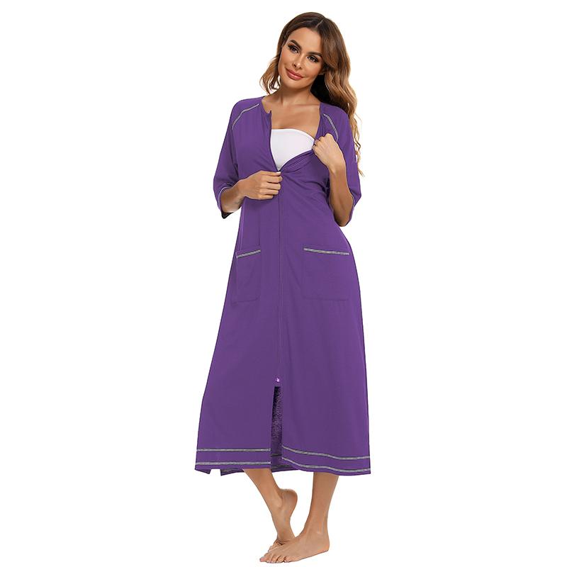 Cremallera Ropa de Dormir para Mujer Pijama Vestido de Maternidad Manga 3/4 Lactancia Bebé Lactancia Camisón Vestido de Embarazo
