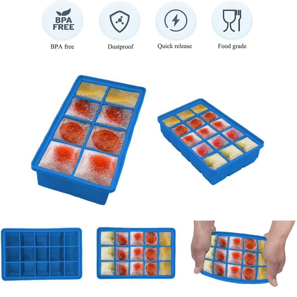 Creative Ice Cube Molds, Ice Cube Tray with Lid, Flexible Design Food Grade Silicone, Reusable Stackable For Whiskey Ice Cubes, Ice Cube Molds (Blue)